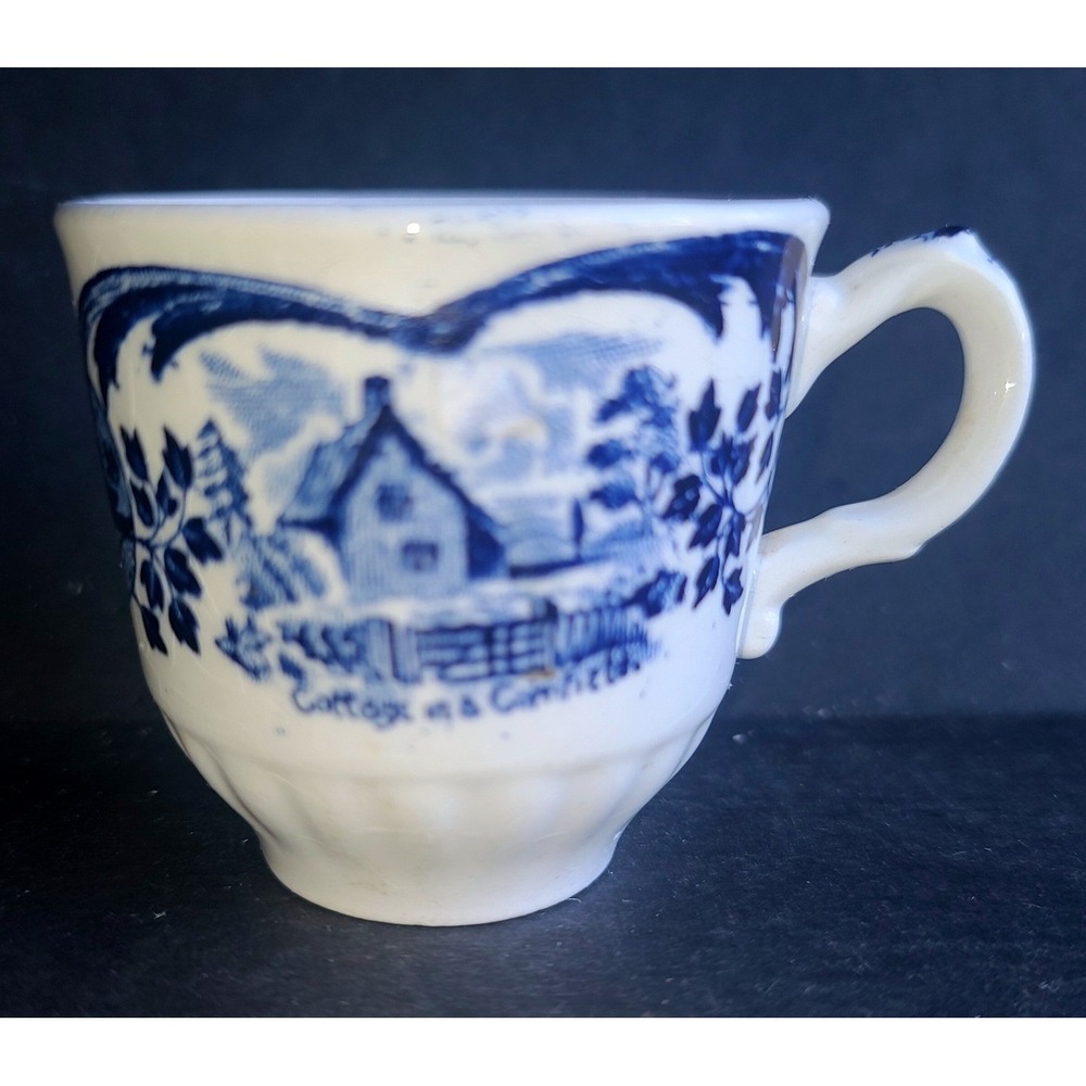 Vintage Blue White Willow Transferware Cottage in a Cornfield Tea Cup Historical